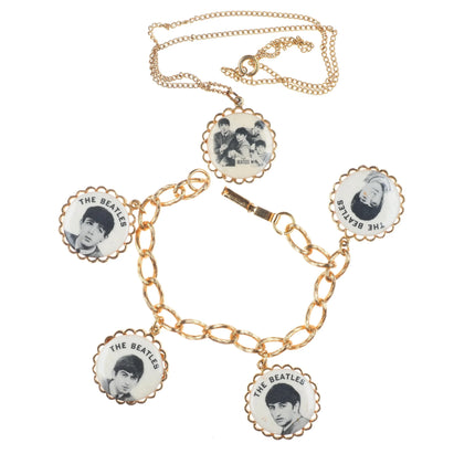 c1964 Beatles Charm bracelet/necklace pendant gold tone jewelry lot