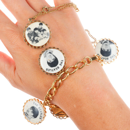 c1964 Beatles Charm bracelet/necklace pendant gold tone jewelry lot