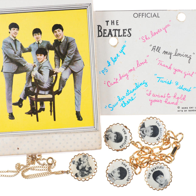 c1964 Beatles Charm bracelet/necklace pendant gold tone jewelry lot