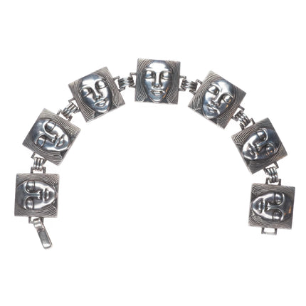 7" Vintage Goldberg Kirschman "Old Crest" Sterling silver faces link bracelet