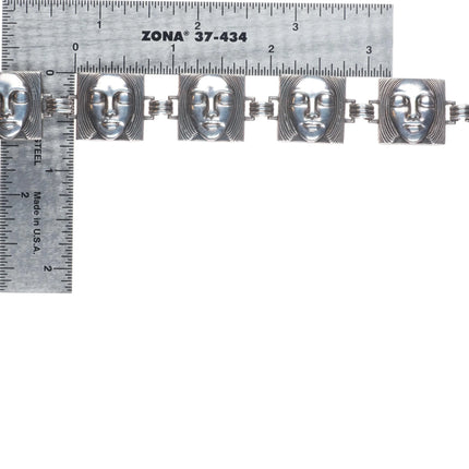 7" Vintage Goldberg Kirschman "Old Crest" Sterling silver faces link bracelet