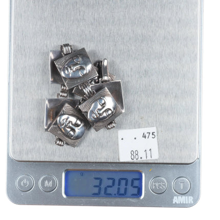 7" Vintage Goldberg Kirschman "Old Crest" Sterling silver faces link bracelet