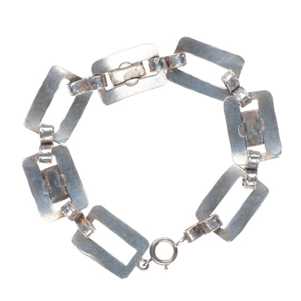 7" Vintage hand stamped sterling silver Fred Harvey turquoise link bracelet