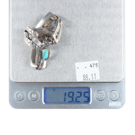 7" Vintage hand stamped sterling silver Fred Harvey turquoise link bracelet