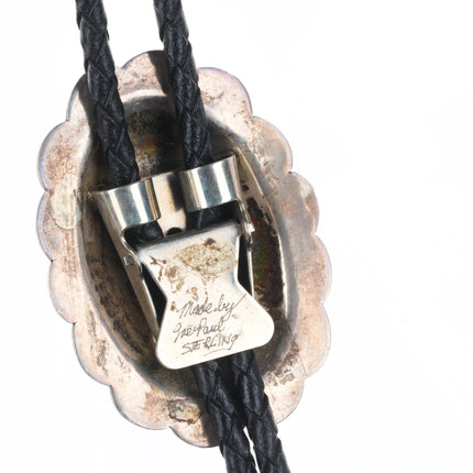 Vintage Joe Paul Navajo sterling silver concho style bolo tie w/turquoise