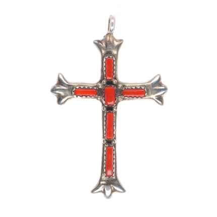 G&L Leekity Zuni sterling silver Mediterranean coral needlepoint cross pendant