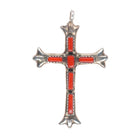 G&L Leekity Zuni sterling silver Mediterranean coral needlepoint cross pendant