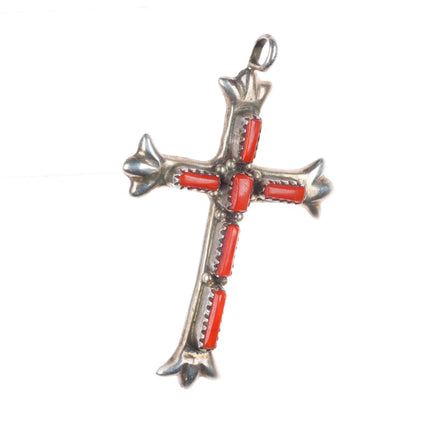 G&L Leekity Zuni sterling silver Mediterranean coral needlepoint cross pendant
