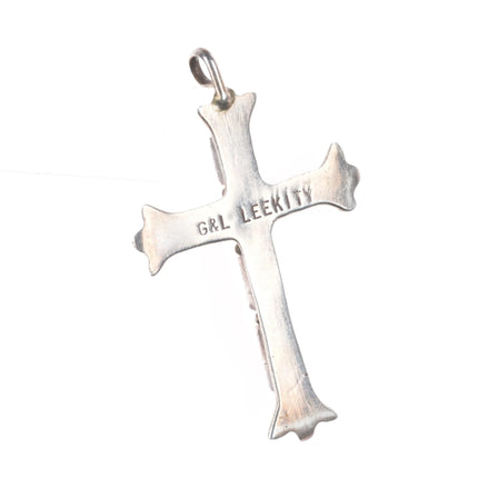 G&L Leekity Zuni sterling silver Mediterranean coral needlepoint cross pendant
