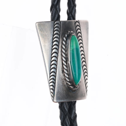 Vintage40's-50's Navajo sterling silver bolo tie with green turquoise