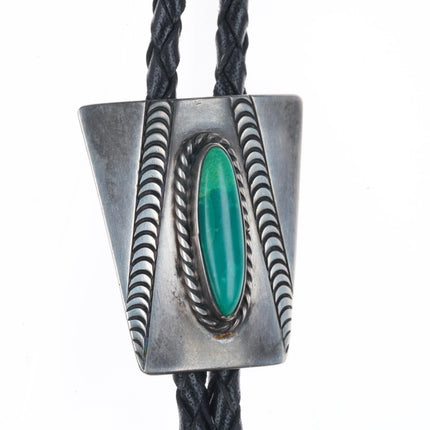 Vintage40's-50's Navajo sterling silver bolo tie with green turquoise