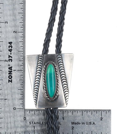 Vintage40's-50's Navajo sterling silver bolo tie with green turquoise