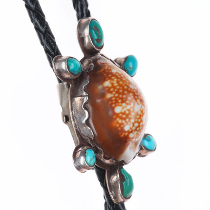 c1970 Zuni sterling silver turquoise/shell turtle bolo tie