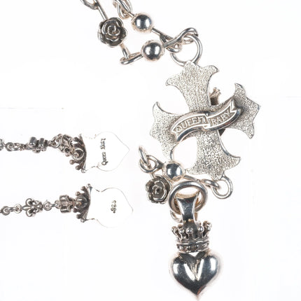 Queen/King Baby Maltese Cross Heart Crowned Rose Sterling Silver Rosary Necklace