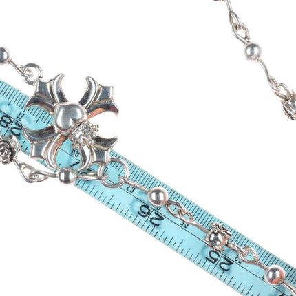 Queen/King Baby Maltese Cross Heart Crowned Rose Sterling Silver Rosary Necklace