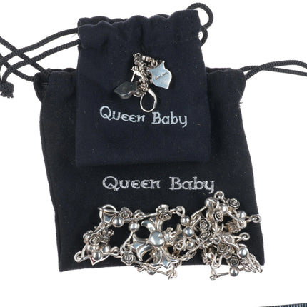 Queen/King Baby Maltese Cross Heart Crowned Rose Sterling Silver Rosary Necklace