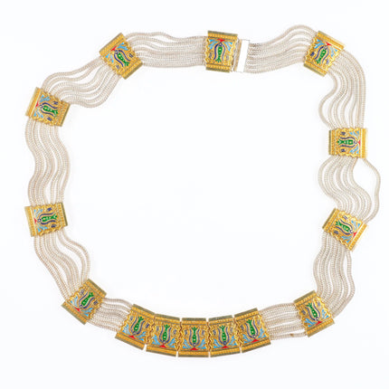 Vintage Turkish sterling silver multi-strand choker set gilt enamel