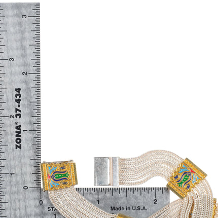Vintage Turkish sterling silver multi-strand choker set gilt enamel