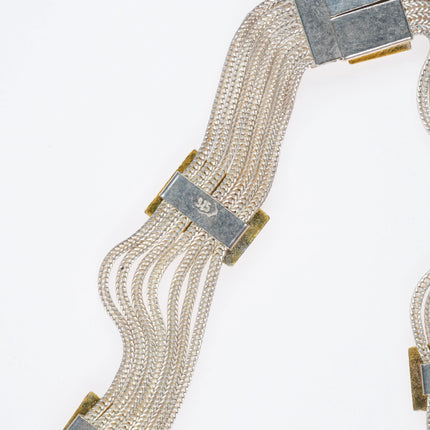 Vintage Turkish sterling silver multi-strand choker set gilt enamel