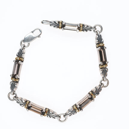 6.6" Lagos Caviar 18k gold/Sterling smoky quartz link bracelet
