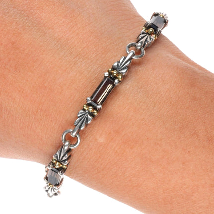 6.6" Lagos Caviar 18k gold/Sterling smoky quartz link bracelet