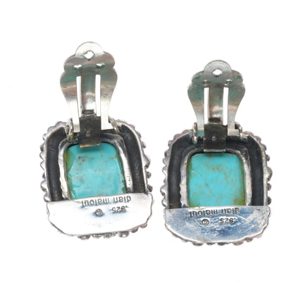 Dian Malouf southwestern modernist Sterling silver turquoise clip-on earrings