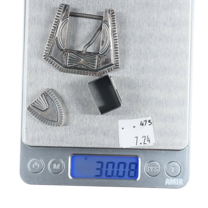 40's-50's Navajo hand stamped sterling silver 3/4" ranger belt buckle set