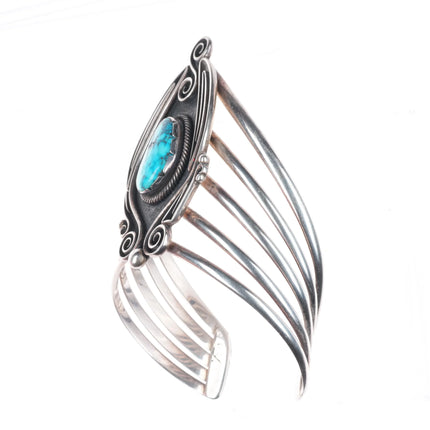 6.5" Leo Yazzie Navajo sterling silver high grade turquoise cuff bracelet