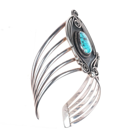 6.5" Leo Yazzie Navajo sterling silver high grade turquoise cuff bracelet