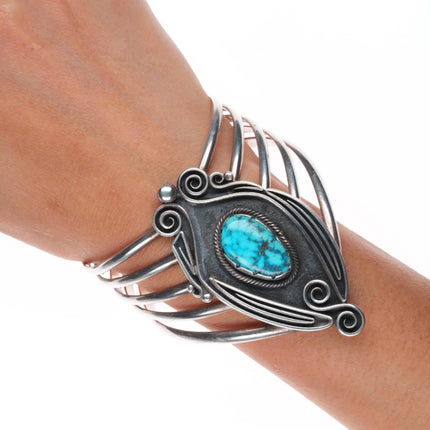 6.5" Leo Yazzie Navajo sterling silver high grade turquoise cuff bracelet