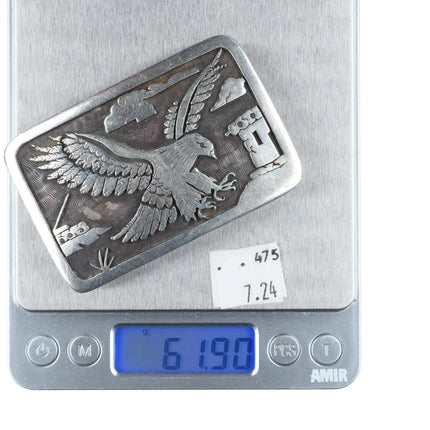Joe Josytewa Hopi Overlay eagle belt buckle sterling silver vintage