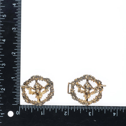 Antique William Kerr American gilt sterling silver cherubs 2 pc belt buckle set