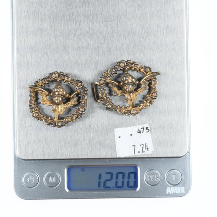 Antique William Kerr American gilt sterling silver cherubs 2 pc belt buckle set