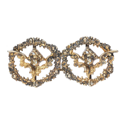 Antique William Kerr American gilt sterling silver cherubs 2 pc belt buckle set