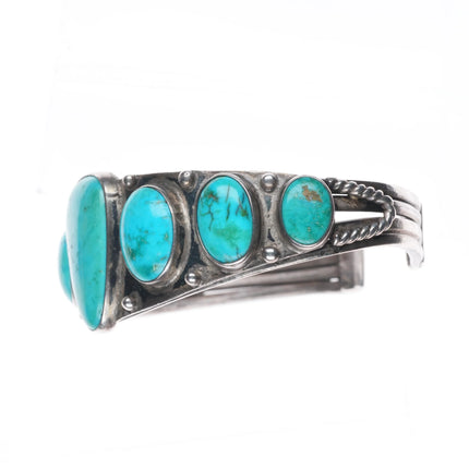 7.1" 30's-40's Ingot silver Navajo graduated row cuff bracelet w/nice turquose
