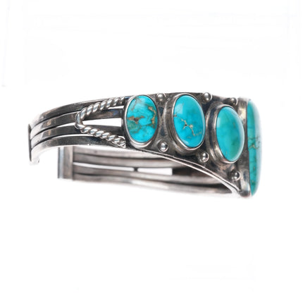7.1" 30's-40's Ingot silver Navajo graduated row cuff bracelet w/nice turquose
