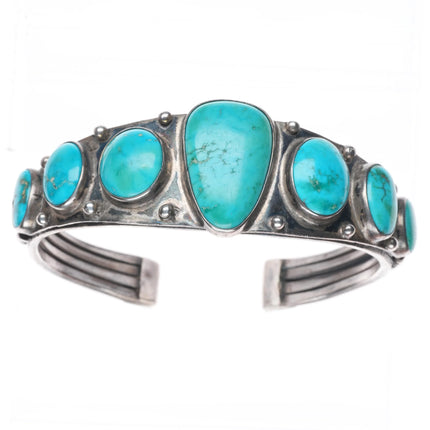 7.1" 30's-40's Ingot silver Navajo graduated row cuff bracelet w/nice turquose