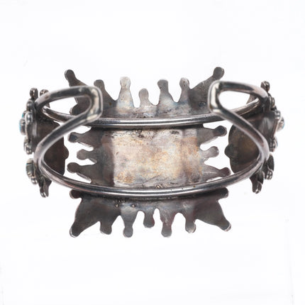 6" Vintage 40's-50's Zuni sterling silver petit point turquoise cuff bracelet