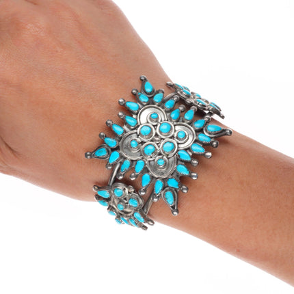 6" Vintage 40's-50's Zuni sterling silver petit point turquoise cuff bracelet