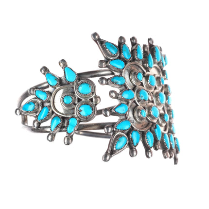 6" Vintage 40's-50's Zuni sterling silver petit point turquoise cuff bracelet