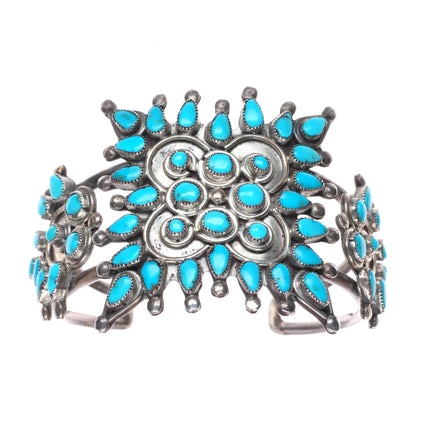 6" Vintage 40's-50's Zuni sterling silver petit point turquoise cuff bracelet