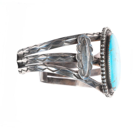7" 1930's Ingot Silver #8 Turquoise deep stamped Navajo carinated cuff bracelet