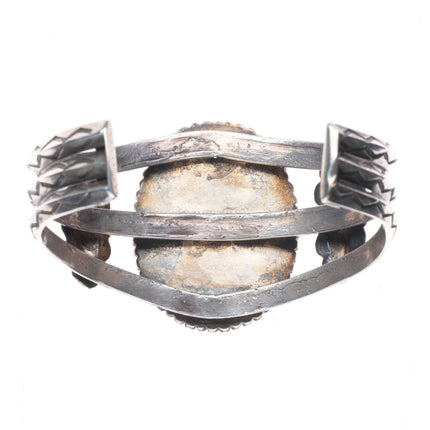 7" 1930's Ingot Silver #8 Turquoise deep stamped Navajo carinated cuff bracelet