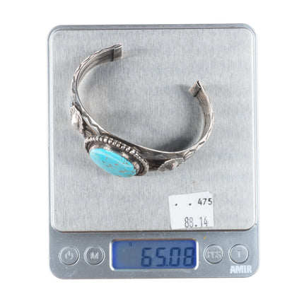 7" 1930's Ingot Silver #8 Turquoise deep stamped Navajo carinated cuff bracelet