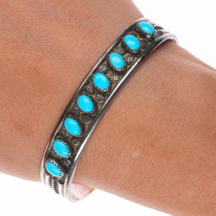 6.5" Paylee and Darlene Coonsis Zuni sterling silver turquoise row cuff bracelet
