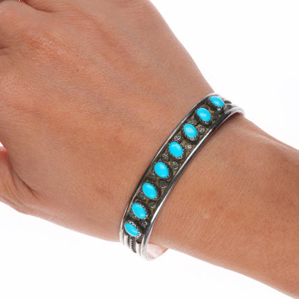 6.5" Paylee and Darlene Coonsis Zuni sterling silver turquoise row cuff bracelet