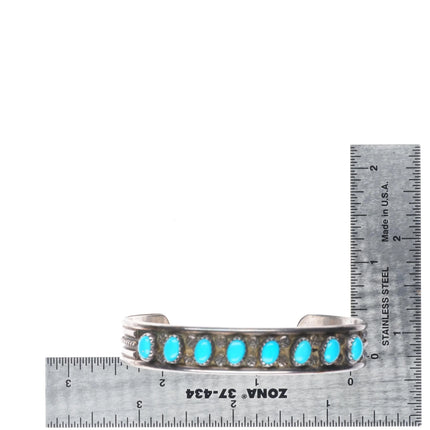 6.5" Paylee and Darlene Coonsis Zuni sterling silver turquoise row cuff bracelet