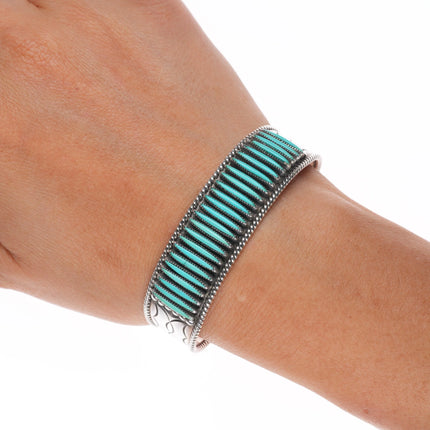 6.1" Janice Paloma Zuni sterling silver Needlepoint turquoise cuff bracelet