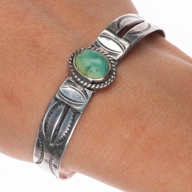 6.35" 30's-40's Vintage Navajo sterling silver green turquoise cuff bracelet