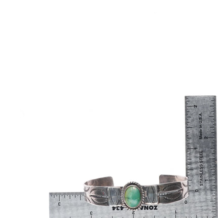 6.35" 30's-40's Vintage Navajo sterling silver green turquoise cuff bracelet